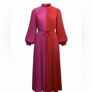 CROSBY by Mollie Burch Two-Tone Pleated Maxi Dress in Pink and Red